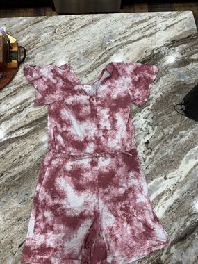 LuLaRoe Pink & White Tie-Dye Romper